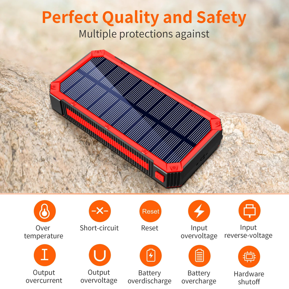 Portable Solar Power Bank 30000mAh, Wireless Solar Charger External Backup Battery, 3 Fast Charger Output Ports & 4  Flashlight