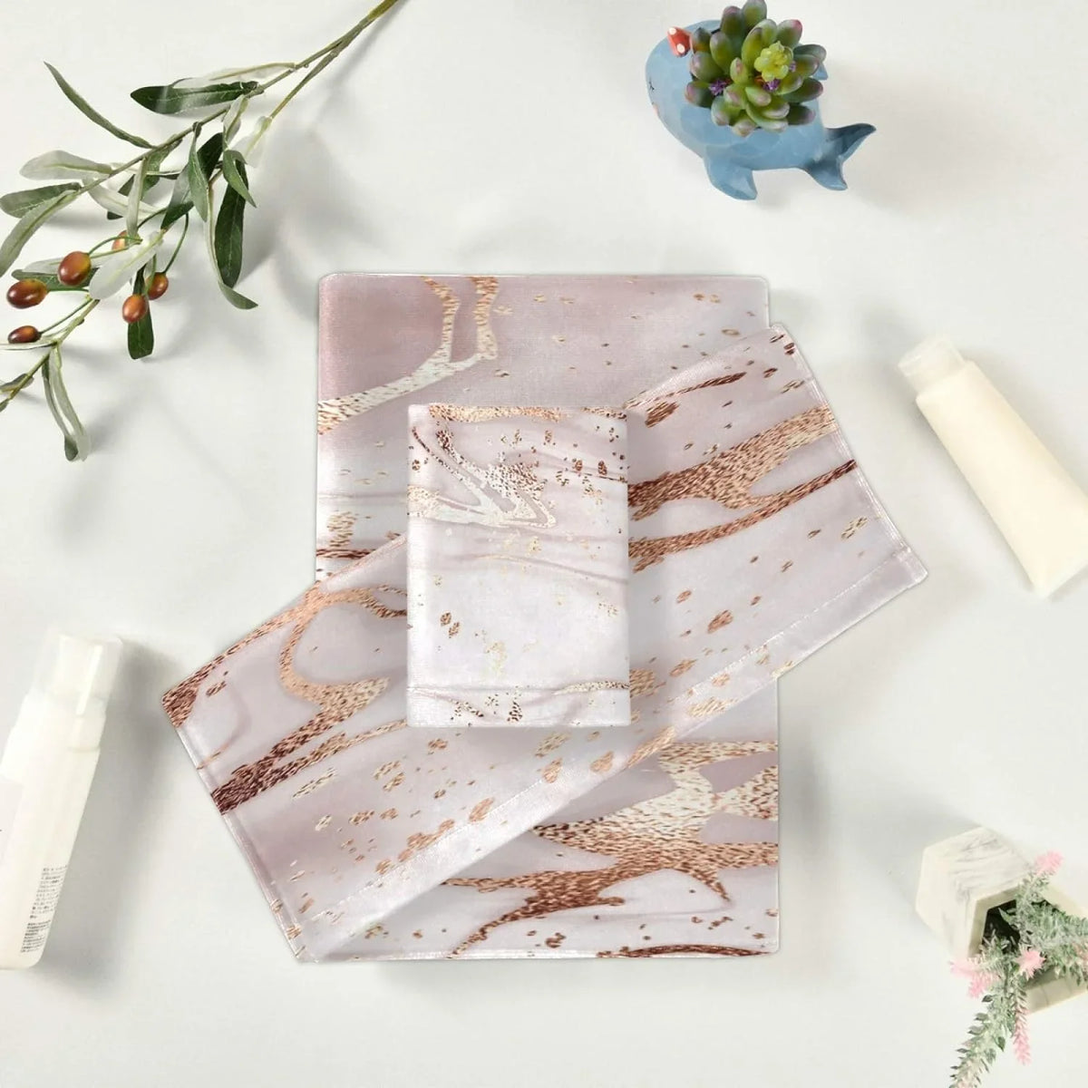 Rose Gold Abstract Marble Bath Towels Absorbent Bath Towels Set Soft & Comfortable Towel Set for Home Hotel Decor, 3 Piece