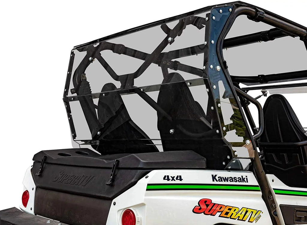 SuperATV Heavy Duty Rear Windshield for 2014+ Kawasaki Teryx 4 800 / 2021+ Teryx 4 S 1/4" Thick Lightly Tinted Polycarbonate 250x Stronger Than Glass Protects You From Flying Debris Made in !