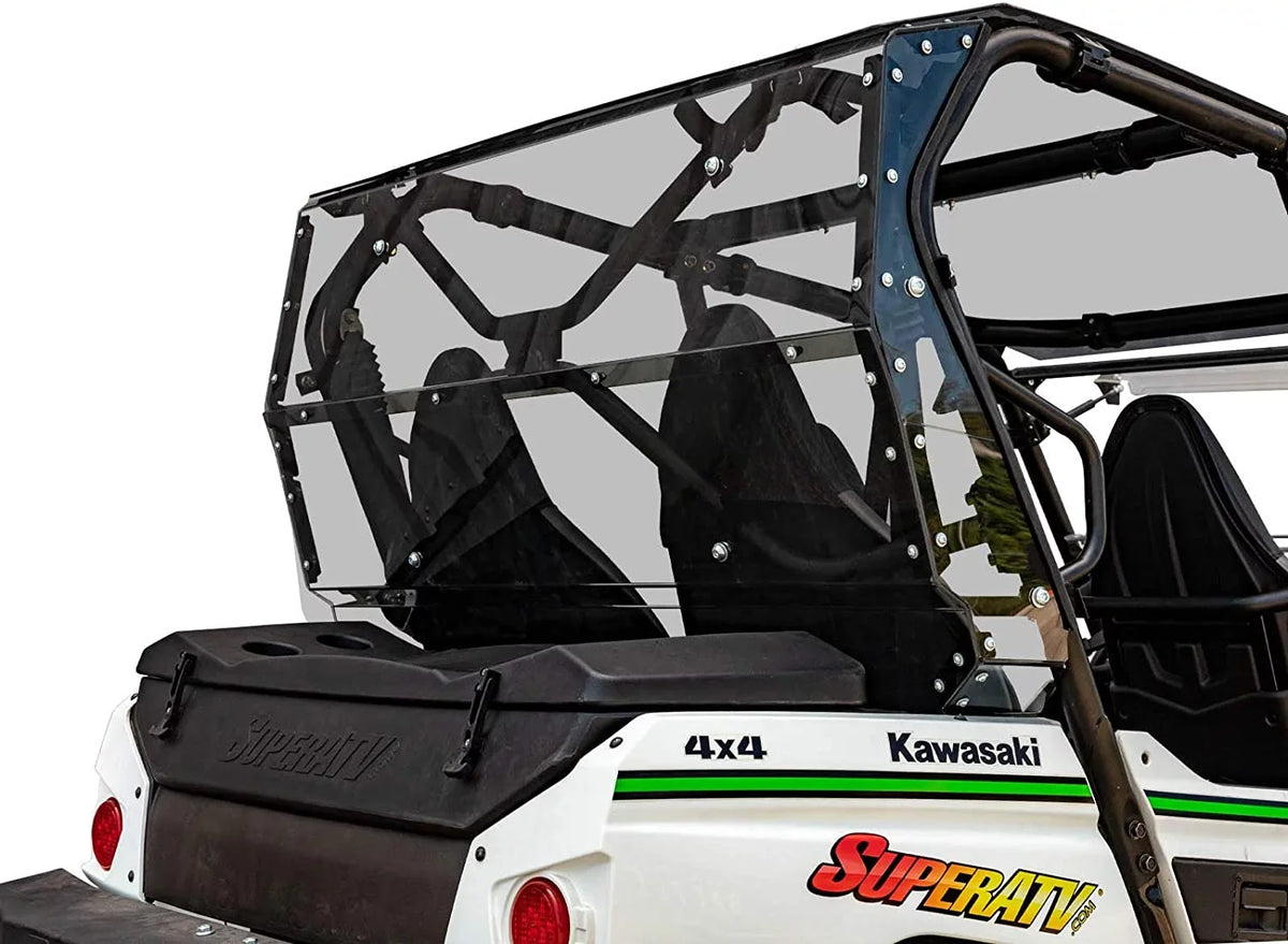 SuperATV Heavy Duty Rear Windshield for 2014+ Kawasaki Teryx 4 800 / 2021+ Teryx 4 S 1/4" Thick Lightly Tinted Polycarbonate 250x Stronger Than Glass Protects You From Flying Debris Made in !