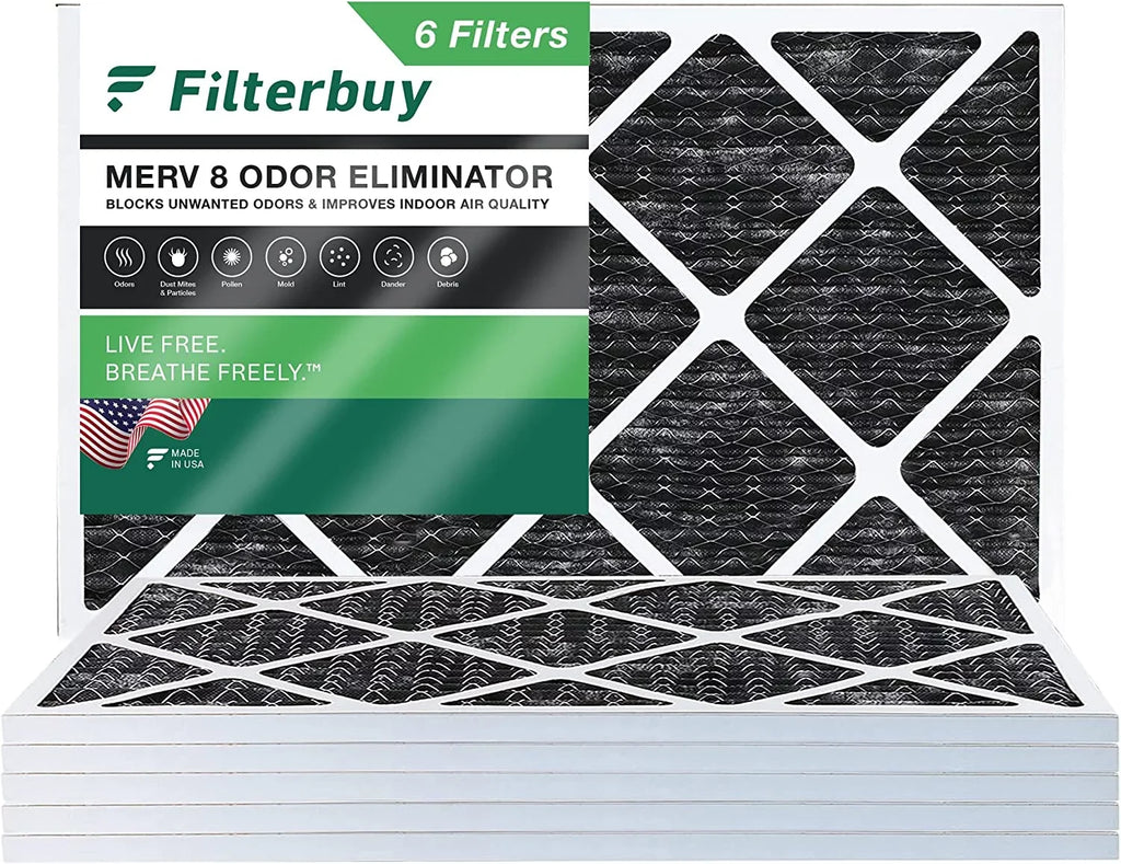 Filterbuy 16x24x1  8 Odor Eliminator Pleated   Furnace Air Filters with Activated Carbon (6-Pack)