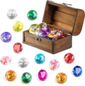 Diving Gem Pool Toy 15 Big Colorful Diamond Set with Big Treasure Chest Pirate Box Underwater Gem Diving Dive Throw Toy Set Swimming Training Gift Toy