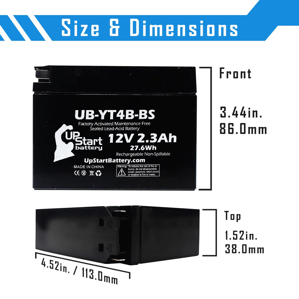 3-Pack UpStart Battery Replacement for 2008 Yamaha SR400 400CC Factory Activated, Maintenance Free, Motorcycle Battery - 12V, 2.3Ah, -YT4B-