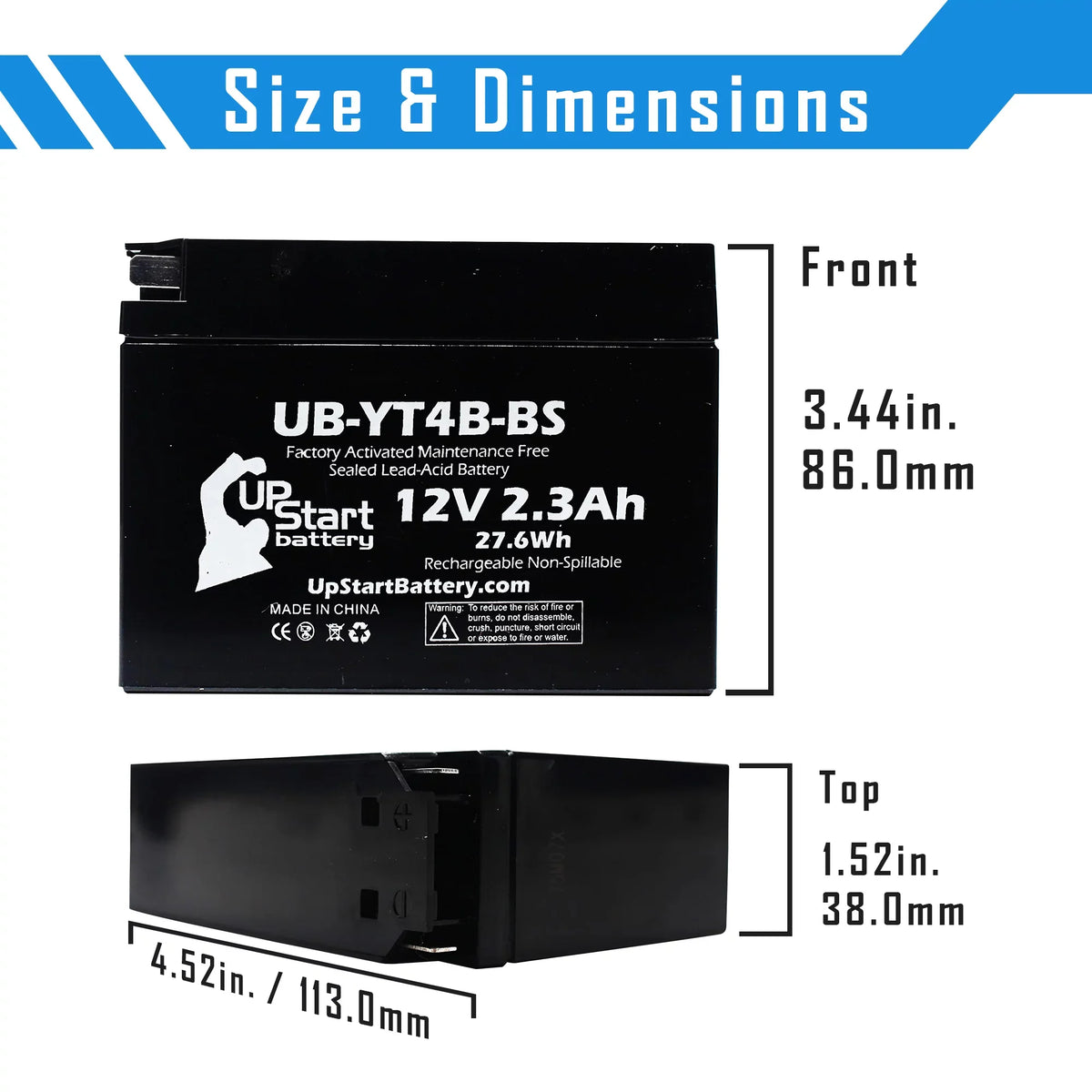3-Pack UpStart Battery Replacement for 2008 Yamaha SR400 400CC Factory Activated, Maintenance Free, Motorcycle Battery - 12V, 2.3Ah, -YT4B-