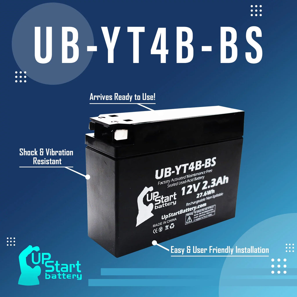 2-Pack UpStart Battery Replacement 2012 Yamaha SR400 () 400CC Factory Activated, Maintenance Free, Motorcycle Battery - 12V, 2.3Ah, -YT4B-