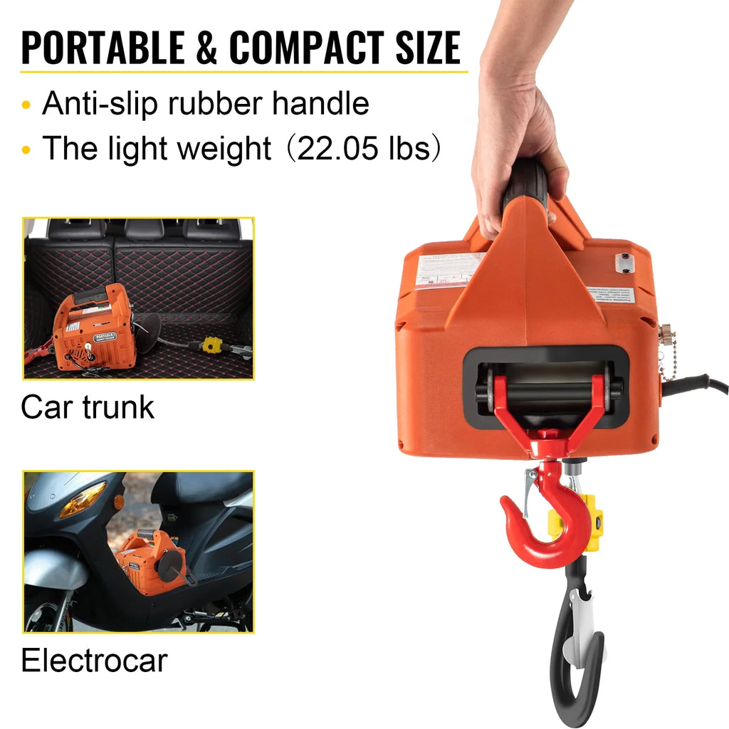 3-in-1 Electric Hoist Winch Portable Crane 1100lbs 25ft w/ Remote Control