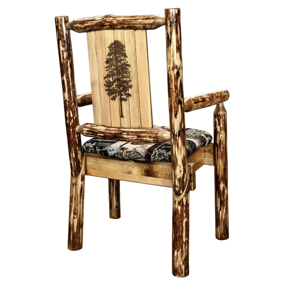 Glacier Country Collection Captain's Chair, Woodland Upholstery w/ Laser Engraved Pine Tree Design