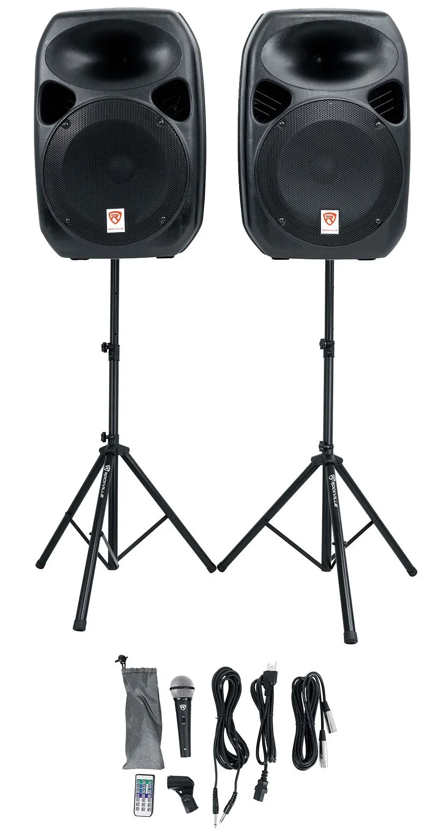 Rockville RPG122K 12" Portable  System 2 Powered Speakers Bluetooth+Mic+Stands