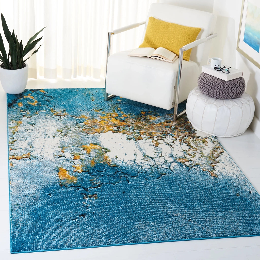 Glacier Nazca Abstract Area Rug, 2'7" x 5', Blue/Gold