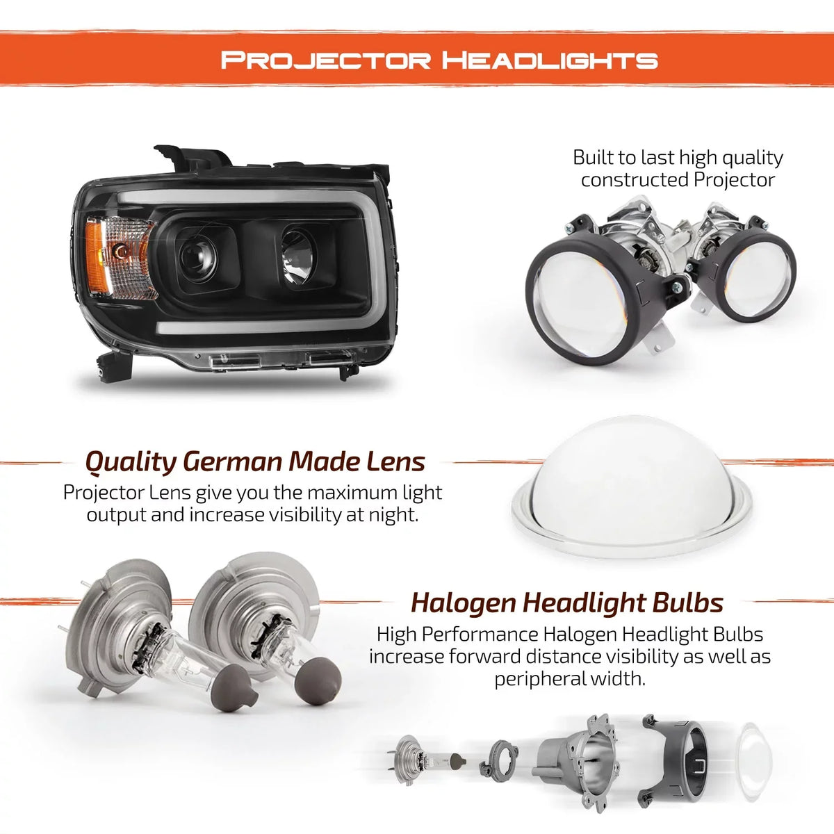 '- For 2015-2022  Canyon  Light Bar  Projector Headlights Pair Housing - Black