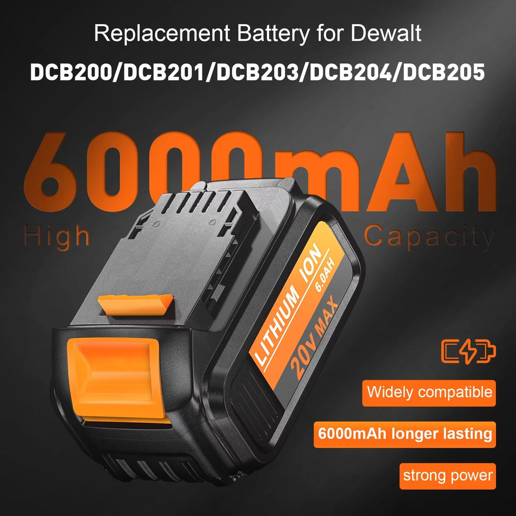 4 Pack DCB200 For DeWalt 20 Volt Max  6.0AH Lithium Ion Premium Battery