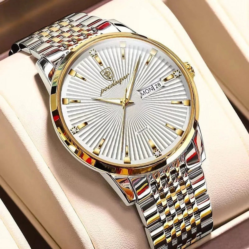 Luxury Business Men's Watches Ultra Thin Waterproof Luminous Date&Week Stainless Steel Men Watch Quartz Male Clock Gift