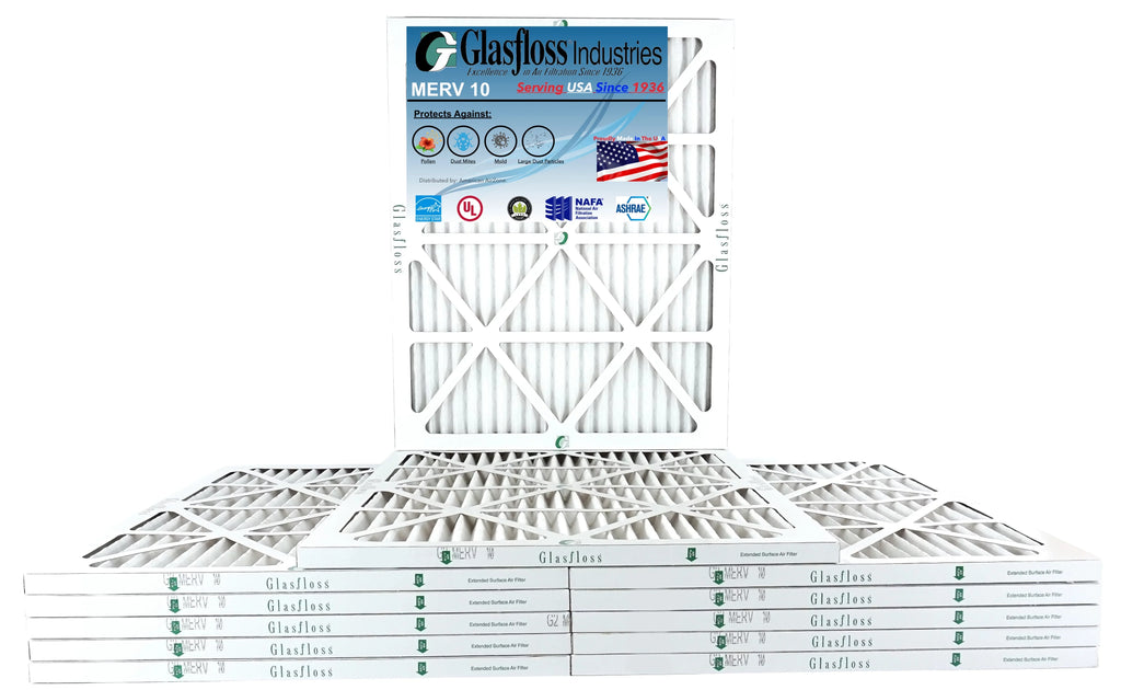 Glasfloss 20x23x1 -  10 -Qty:12 - Furnace Air Filter - Made in  (Actual Size: 19.5 x 22.5x7/8 inch)