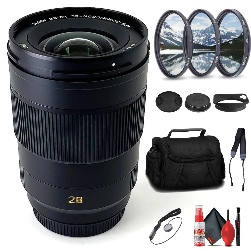 Leica -Summicron- 28mm f/2 Aspherical Lens + Padded Medium Sized Case + 67mm 3-Piece Filter Kit + Lens Cap Keeper + 6Ave Cleaning Kit