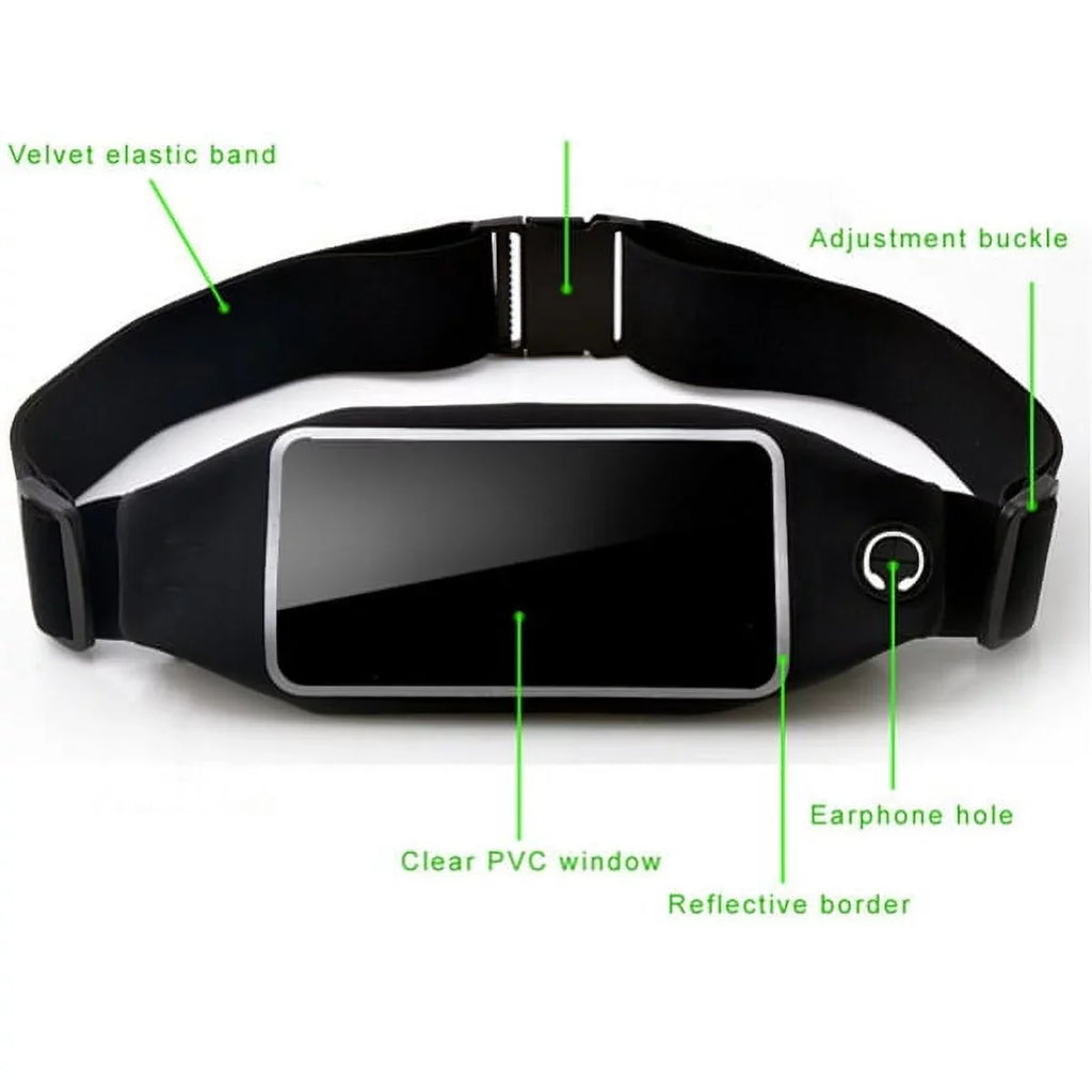 Black Sport Workout Belt Waist Bag Case w Headset  3.5mm Handsfree Earphones A6Z for  ZenFone Max Plus M1,  Phone,  5z 4 Pro 3 Max 2E 2 - Blackberry Z30, Priv, DTek50, Leap, Motion
