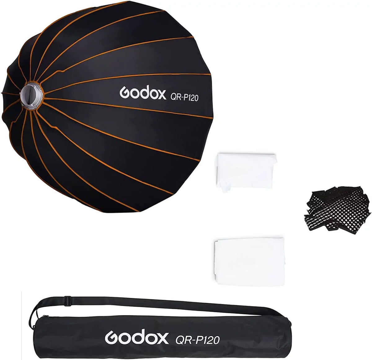 '-P120 47.1 Inch/120CM Parabolic Softbox Bowens Mount, Quick Release Parabolic Softbox, with Front & Inner Diffuser -60W AD600BM VL150 UL150 SL150II Amaran 100X 200D 200X w/Grid