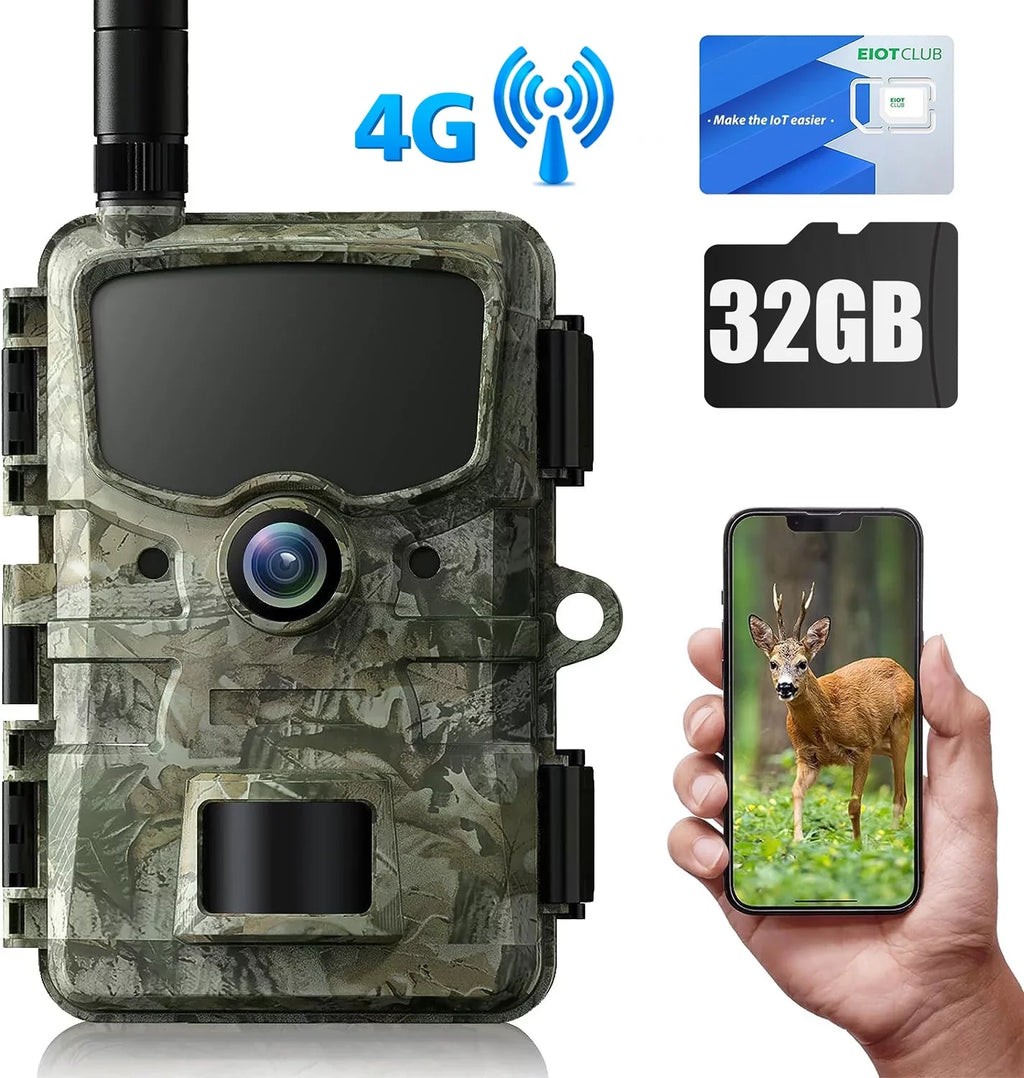 4G  Cellular Trail Camera Sends Picture Video to Cell Phone - 24MP 1080P Game Hunting Camera with Night Vision Motion Activated Waterproof for Wildlife Monitoring Trail Cam with  Card
