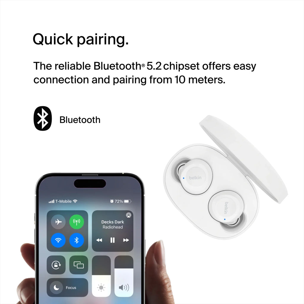 Belkin SoundForm™ Bolt, True Wireless Earbuds, Wireless Charging, IPX5 Sweat and Water Resistant, -C, Up to 28 Hours of Battery Life, iPhone, Galaxy, Pixel and More - White