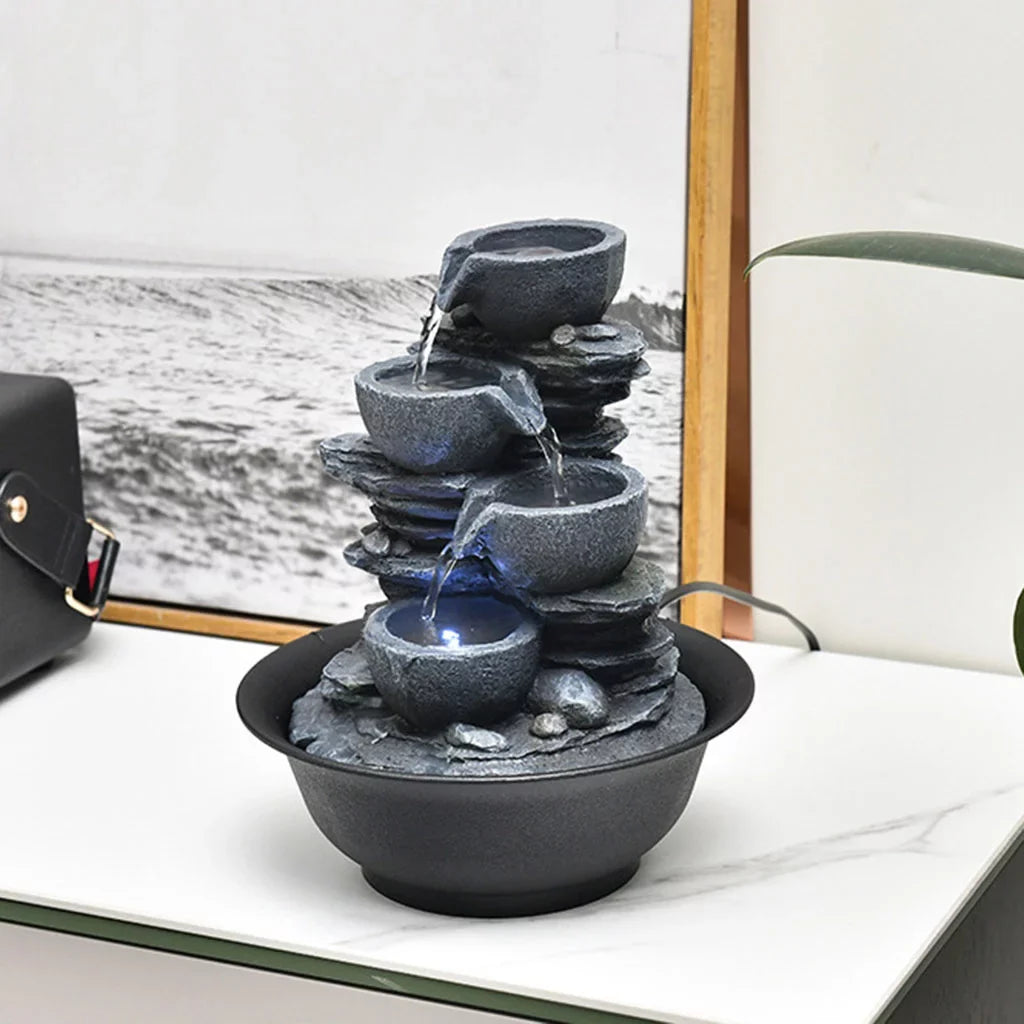 Tabletop Water Fountain with s Feng Shui Outdoor Waterfall Landscape Home Bedroom , E