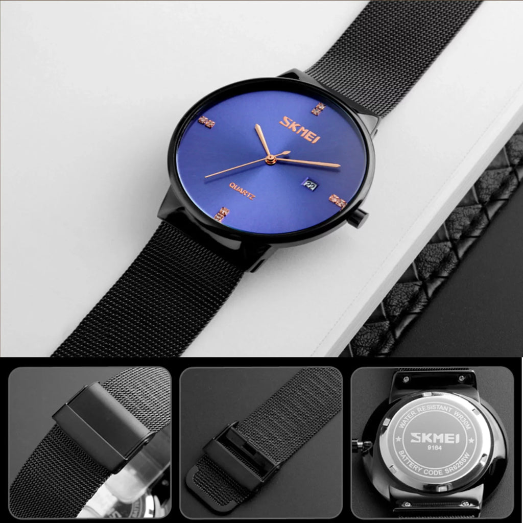 Mens Ultra Thin Luxury Stainless Steel Watch, 30M Water Resistant