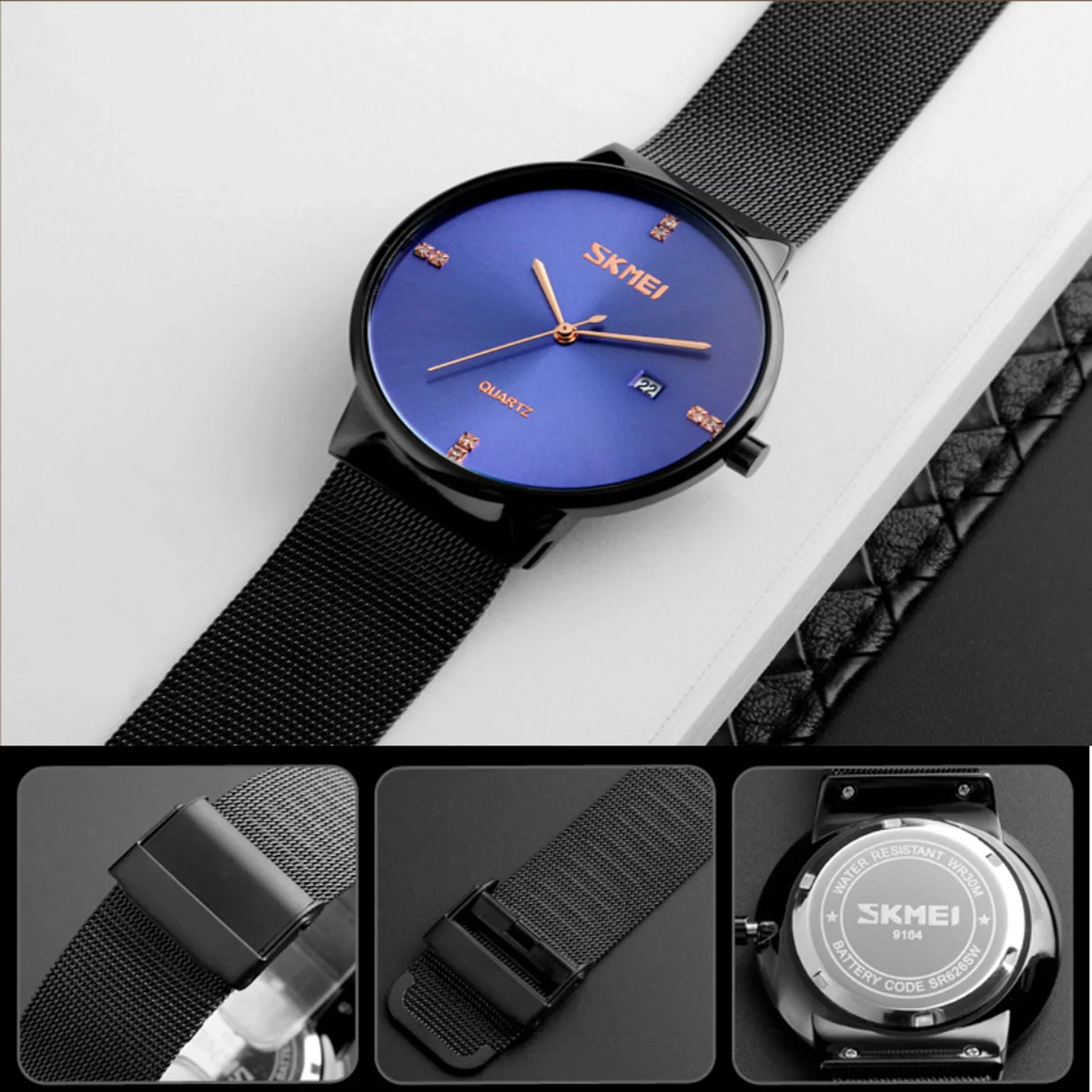 Mens Ultra Thin Luxury Stainless Steel Watch, 30M Water Resistant