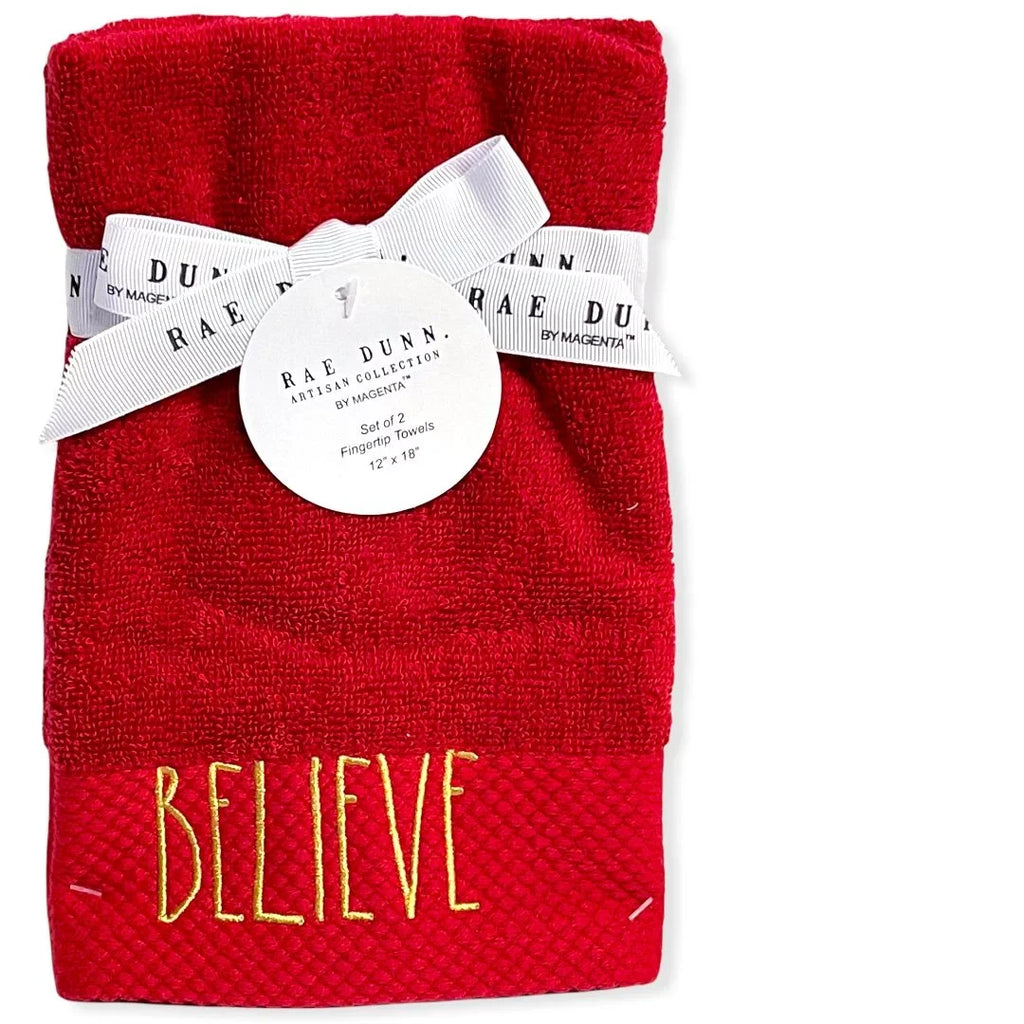 Rae Dunn Fingertip Towels Set of 2 Red -   Gold 12'x 18' Holiday