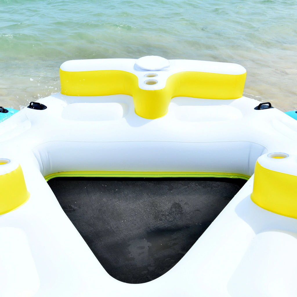 IFI6P Inflatable Floating Island Lounge Raft with Cup Holders and Coolers - 6 Person