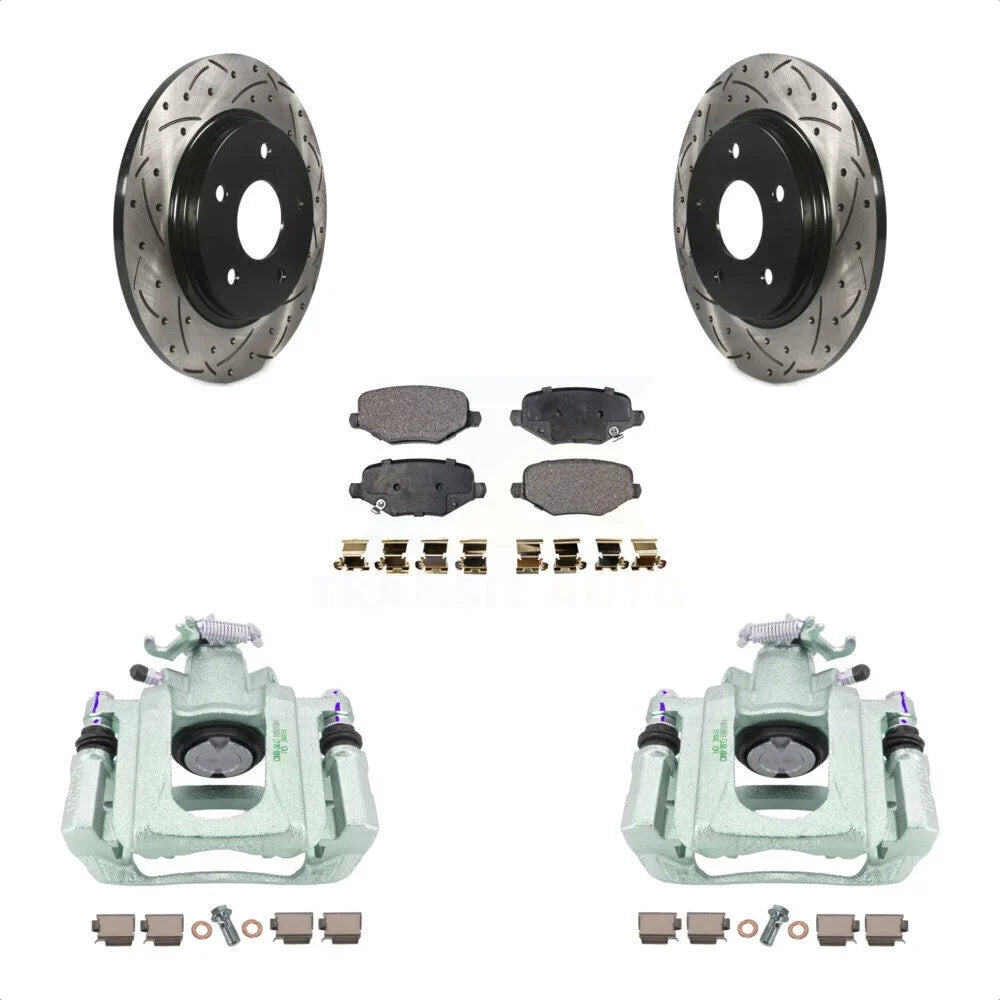 Transit Auto Rear Disc Brake Coated Caliper Drilled Slotted Rotors And Ceramic Pads Kit For 2012 Ram C/V With Single Piston Front From 03 24 12 -100639T