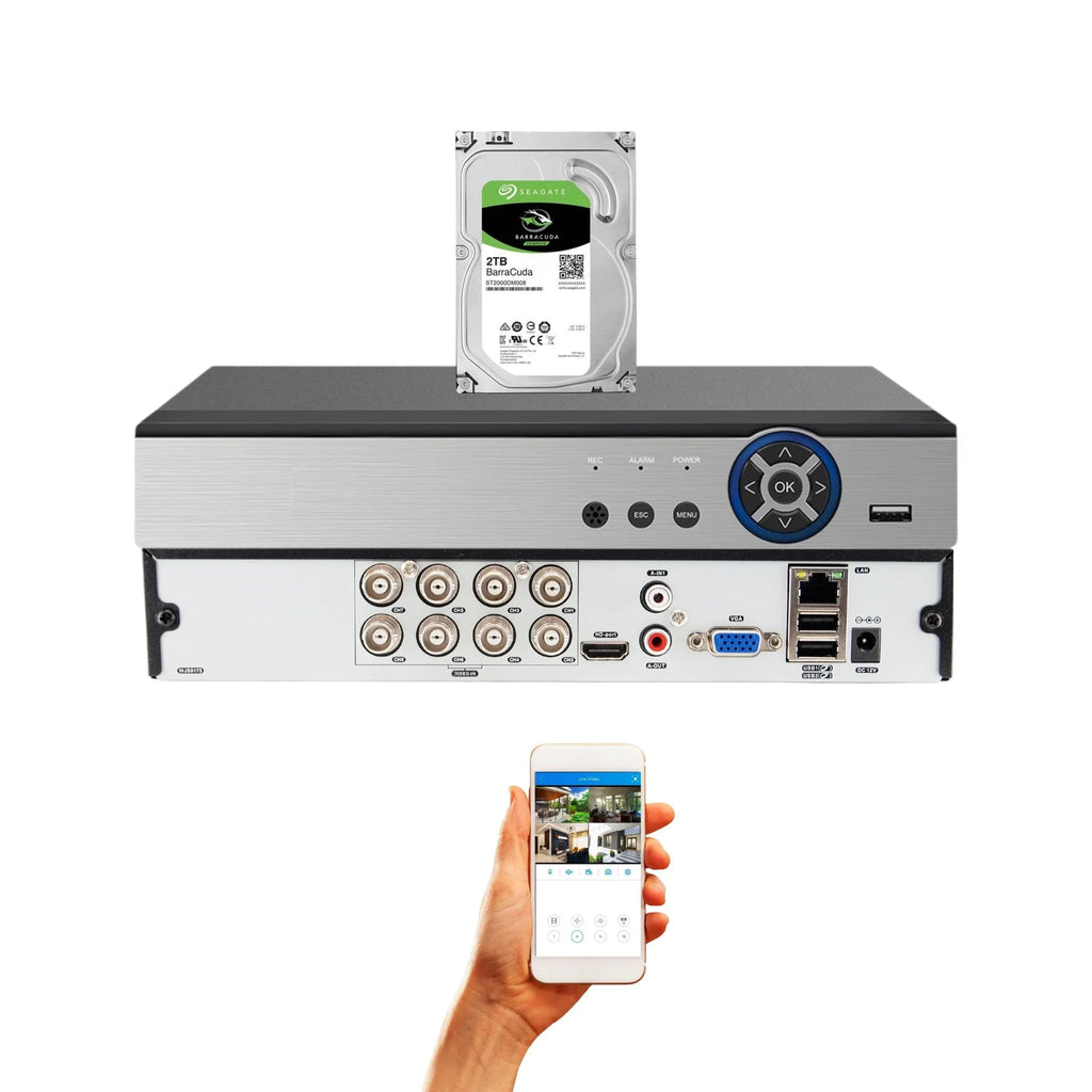 Evertech 8 Channel  Digital Video Recorder 2TB Hard Drive H.265  Hybrid    Analog  Security