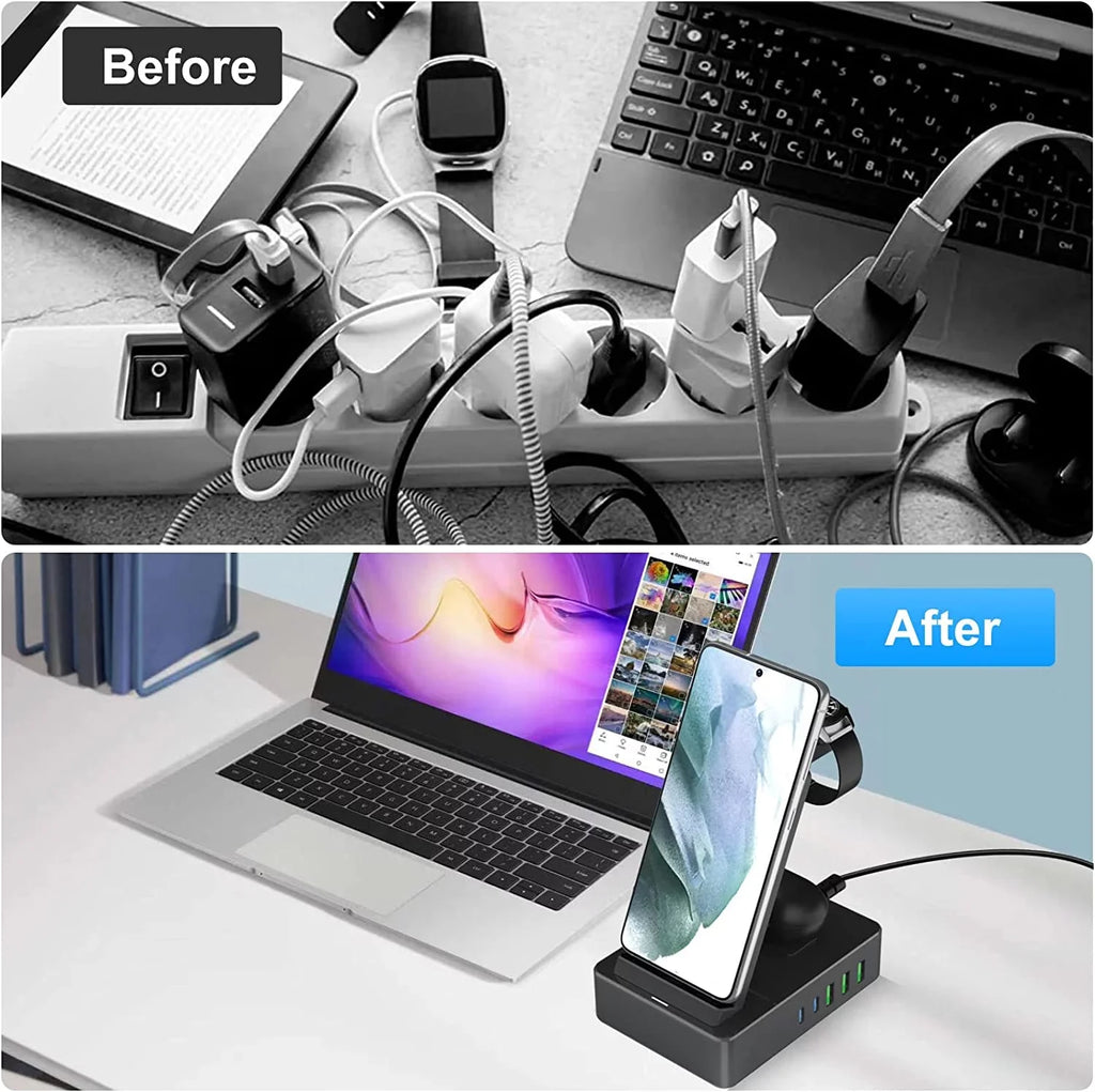8 in 1 Charging Station for Sumsung, 100W Wireless Charger for Multiple Devices, Lidlife Fast Charging Stand Dock for AirPods with 15W Usb a/ 20W Usb C Port Compatible Black