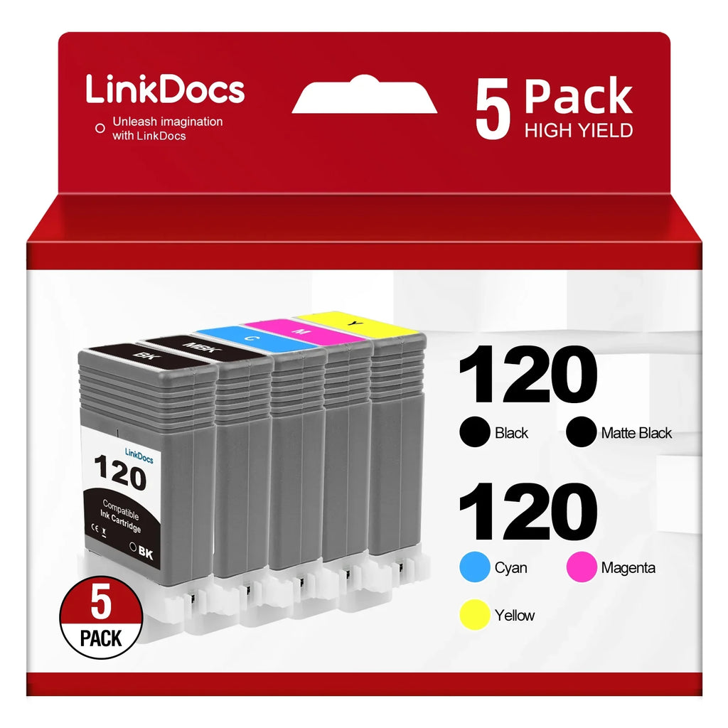 PFI120 -120 Ink Cartridges Replacement for Canon PFI120 -120 -120MBK -120BK -120C -120M -120Y Work for Canon ImagePROGRAF  -200 -205 -300 -305 and -200 -300 Printer