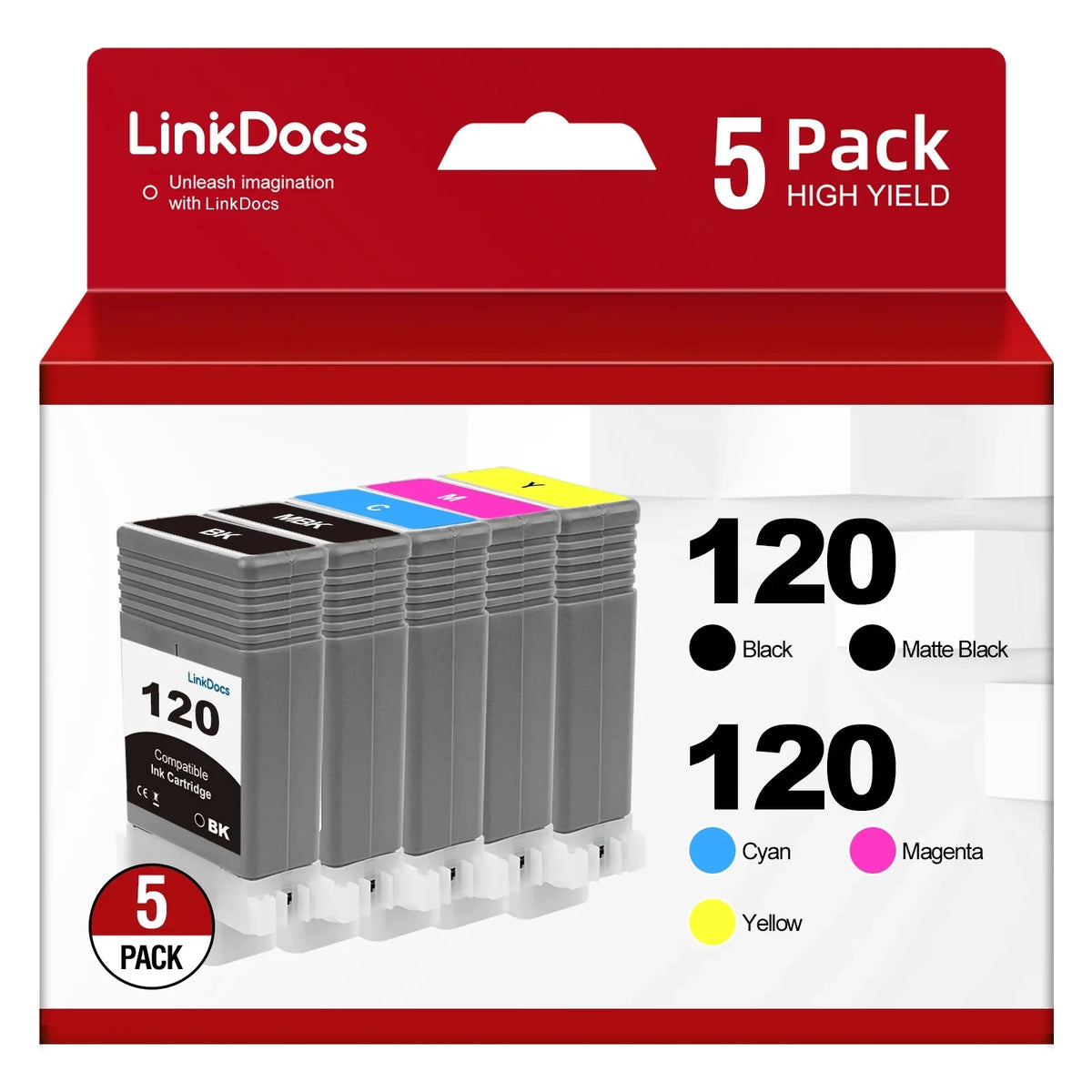 PFI120 -120 Ink Cartridges Replacement for Canon PFI120 -120 -120MBK -120BK -120C -120M -120Y Work for Canon ImagePROGRAF  -200 -205 -300 -305 and -200 -300 Printer