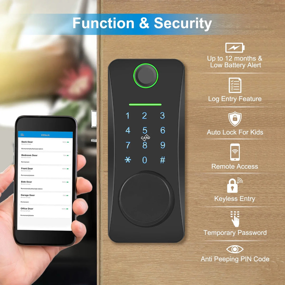 Intelligent Door Lock,With Pad Remote Lock/5-in-1 Less Door Pad Remote Lock/2 Keyless Door Lock With Deadbolt App Remote Huiop Lock Lock/5-in-1 Keyless Siuke Keypad Set Deadbolt