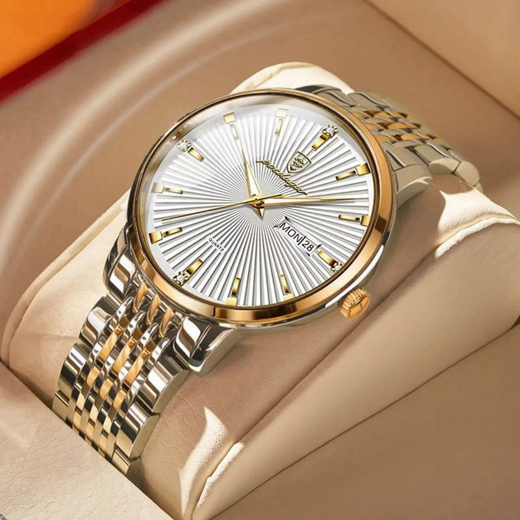 Luxury Business Men's Watches Ultra Thin Waterproof Luminous Date&Week Stainless Steel Men Watch Quartz Male Clock Gift