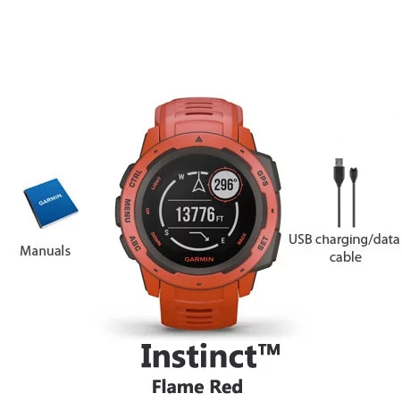 Restored Garmin Instinct Flame Red Rugged Outdoor  Watch (Refurbished)