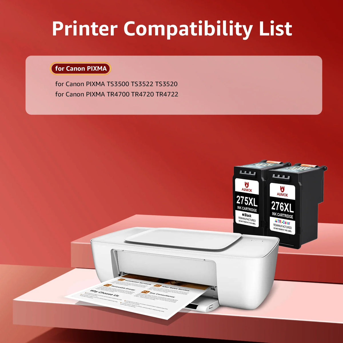 275XL 276XL Ink Cartridge Replacement for Canon -275 -276 275 276 Combo  Compatible with Canon  TS3520 TS3522 TS3500 TR4720 TR4722 TR4700 Printer(1 Black, 1 Color)