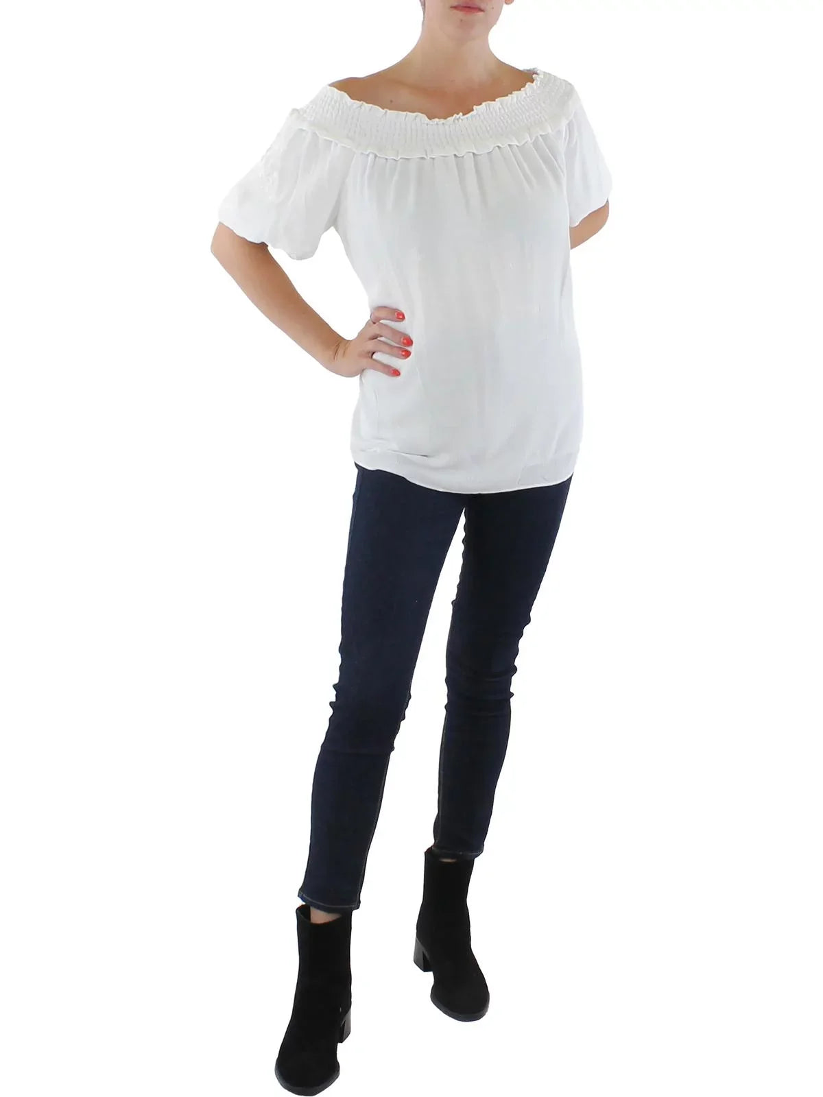 Tommy Hilfiger Womens Ruched Blouse Off the Shoulder