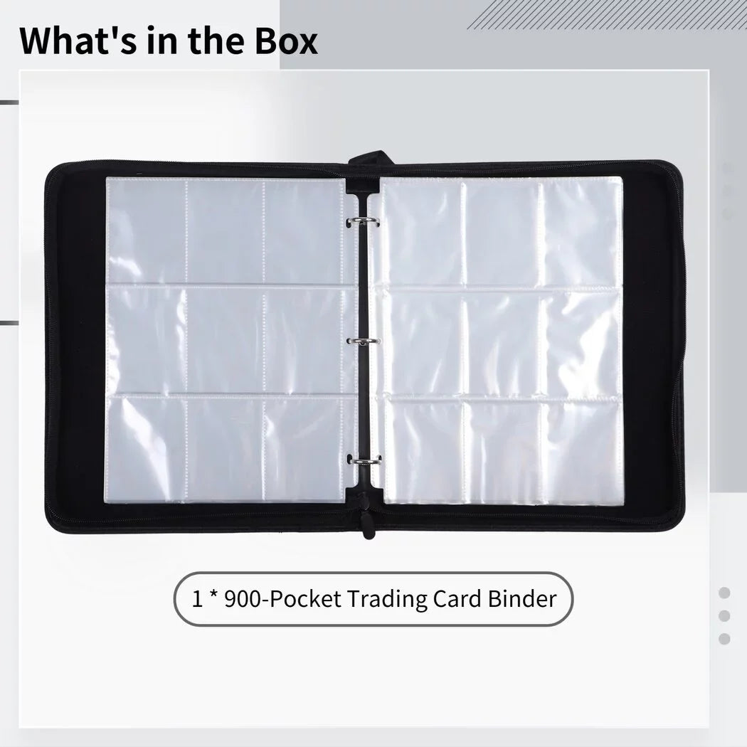 900-Pocket Trading Card Binder, Portable Card Binder with Removable Sheets, Sports Card Binder,  Leather Storage Case with Zipper for Standard-sized Baseball, Football, Basketball Cards