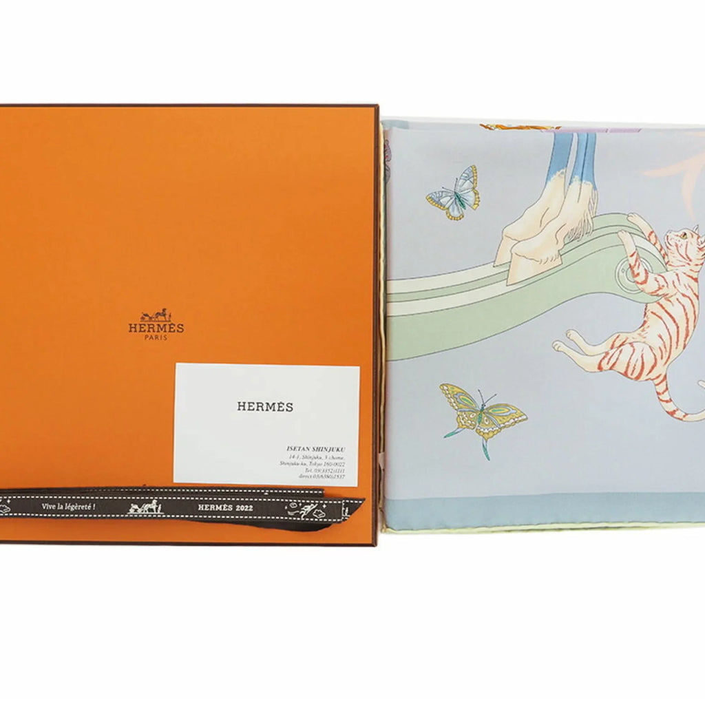 Pre-Owned Hermes  Carre 90 Story Blue Glacier Pink Multicolor Scarf Muffler H003875S Women's Silk Men's  SCARF90 2022AW Purchased in July 2022 (Like New)