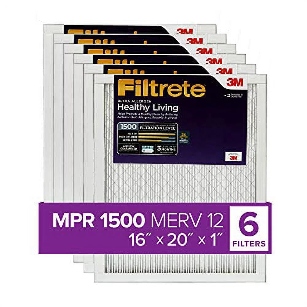 Filtrete 16x20x1,  Furnace Air Filter,  1500, Healthy Living Ultra Allergen, 6-Pack (exact dimensions 15.69 x 19.69 x 0.78)