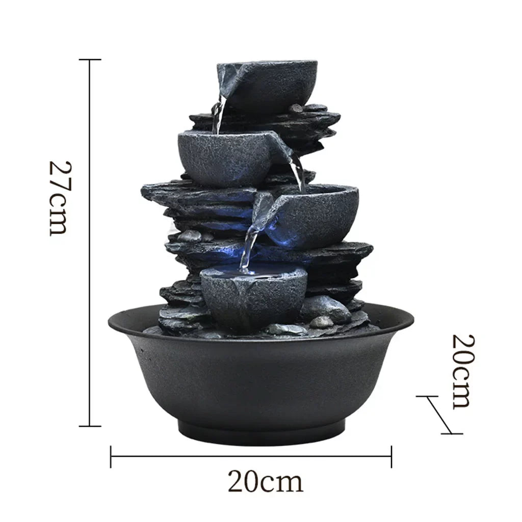 Tabletop Water Fountain with s Feng Shui Outdoor Waterfall Landscape Home Bedroom , E