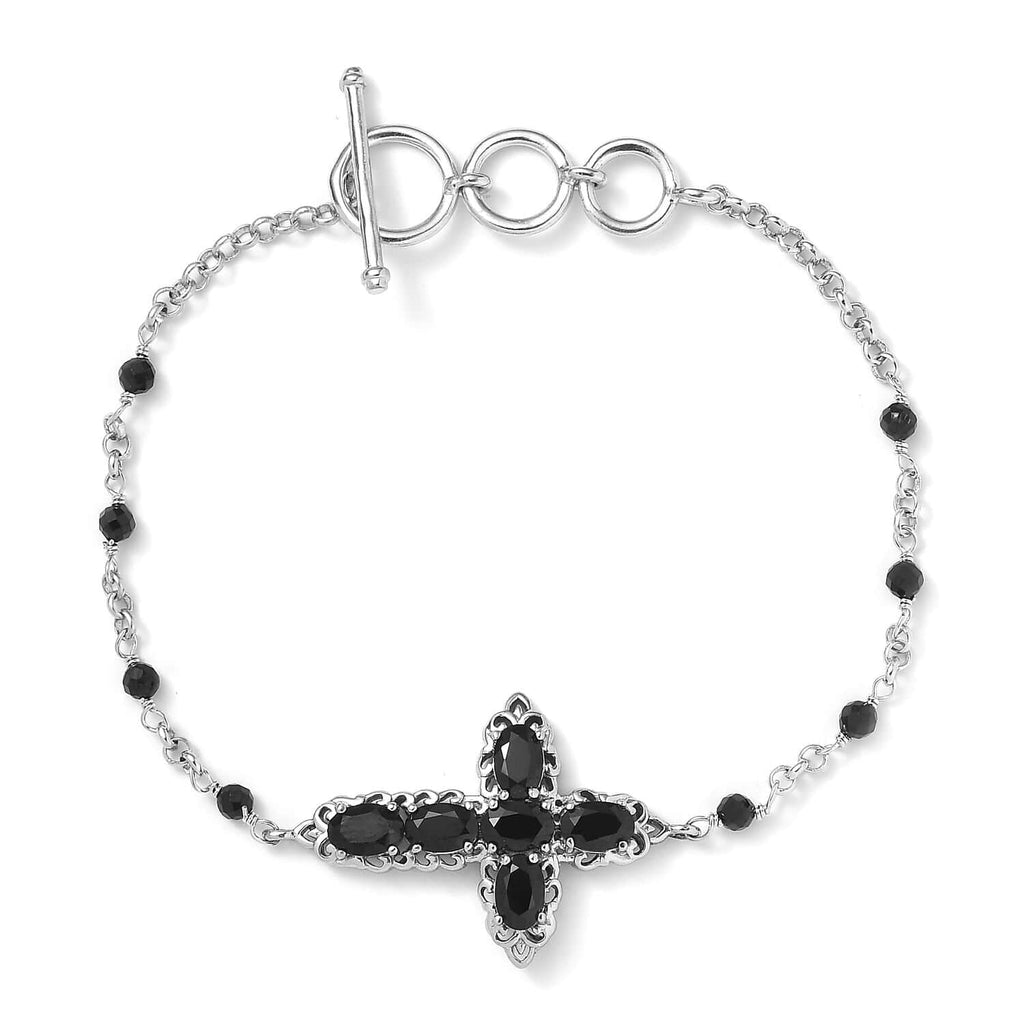 Shop  Black Spinel Oval Platinum Plated Cross Bracelet for Women Jewelry Ct 4.79 Mothers Day Gifts for Mom