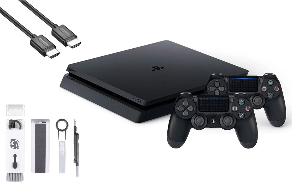 Sony 2215B PlayStation 4 Slim 1TB Gaming Console Black,  Cable 2 Controller With   Cleaning Kit Bundle Like New