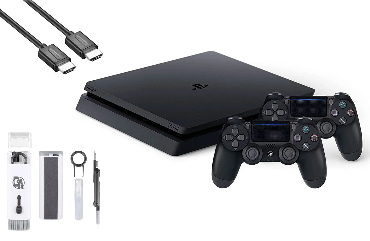 Sony 2215B PlayStation 4 Slim 1TB Gaming Console Black,  Cable 2 Controller With   Cleaning Kit Bundle Like New