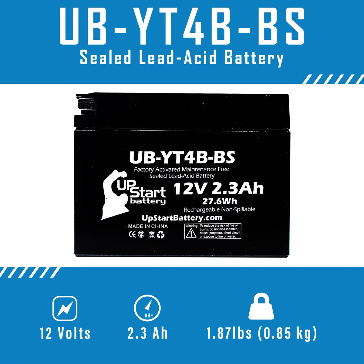 3-Pack UpStart Battery Replacement for 2008 Yamaha SR400 400CC Factory Activated, Maintenance Free, Motorcycle Battery - 12V, 2.3Ah, -YT4B-