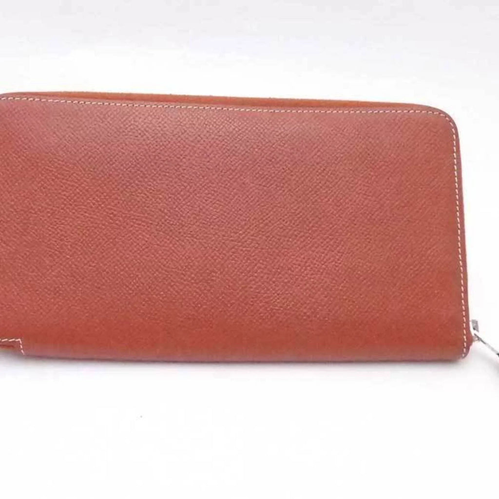 Pre-Owned Hermes  Round Zipper Long Wallet Azap Silk In Leather Brown x Orange Silver Women's (Good)