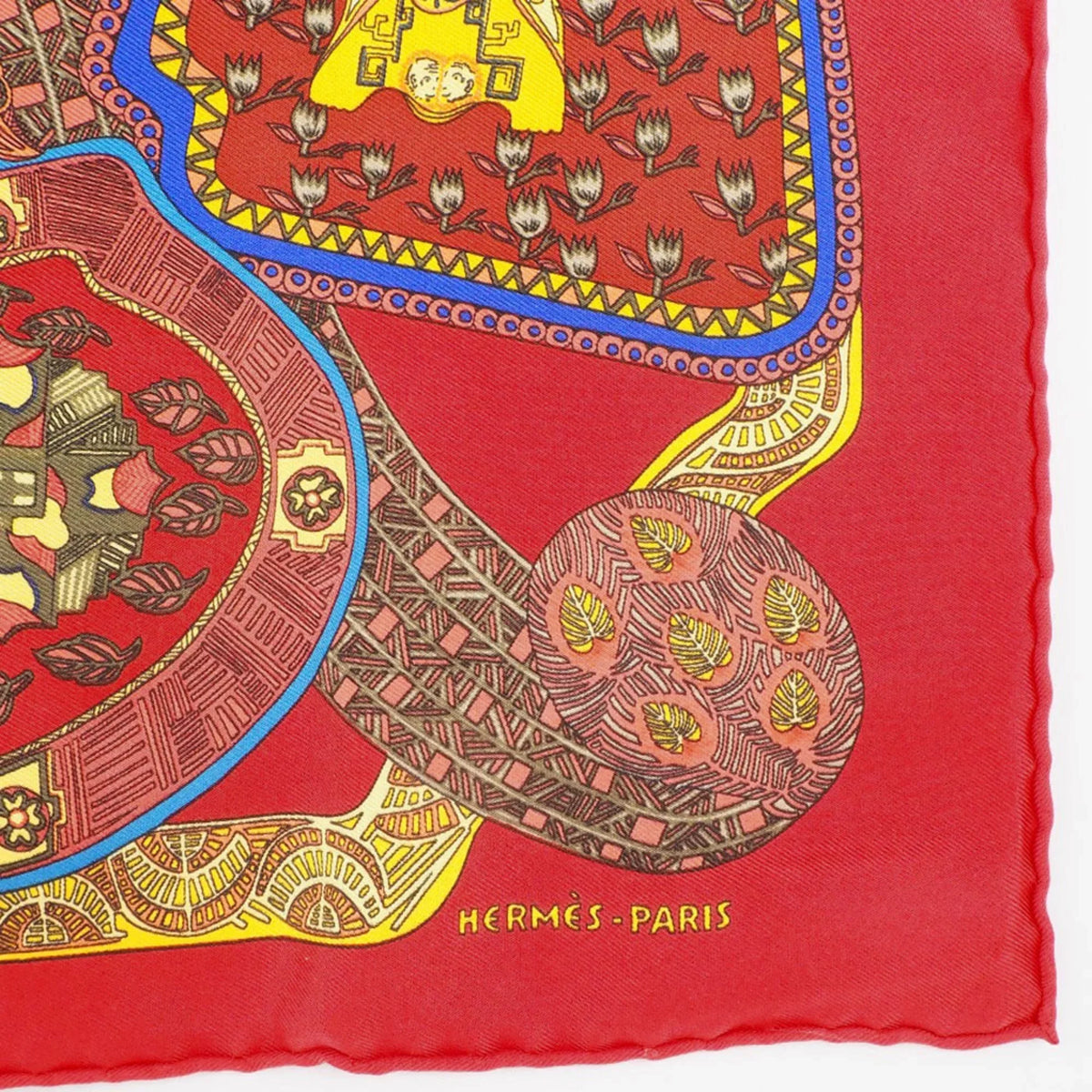 Pre-Owned Hermes Carré 45  des  Step Art Silk Red Women's Scarf (Like New)