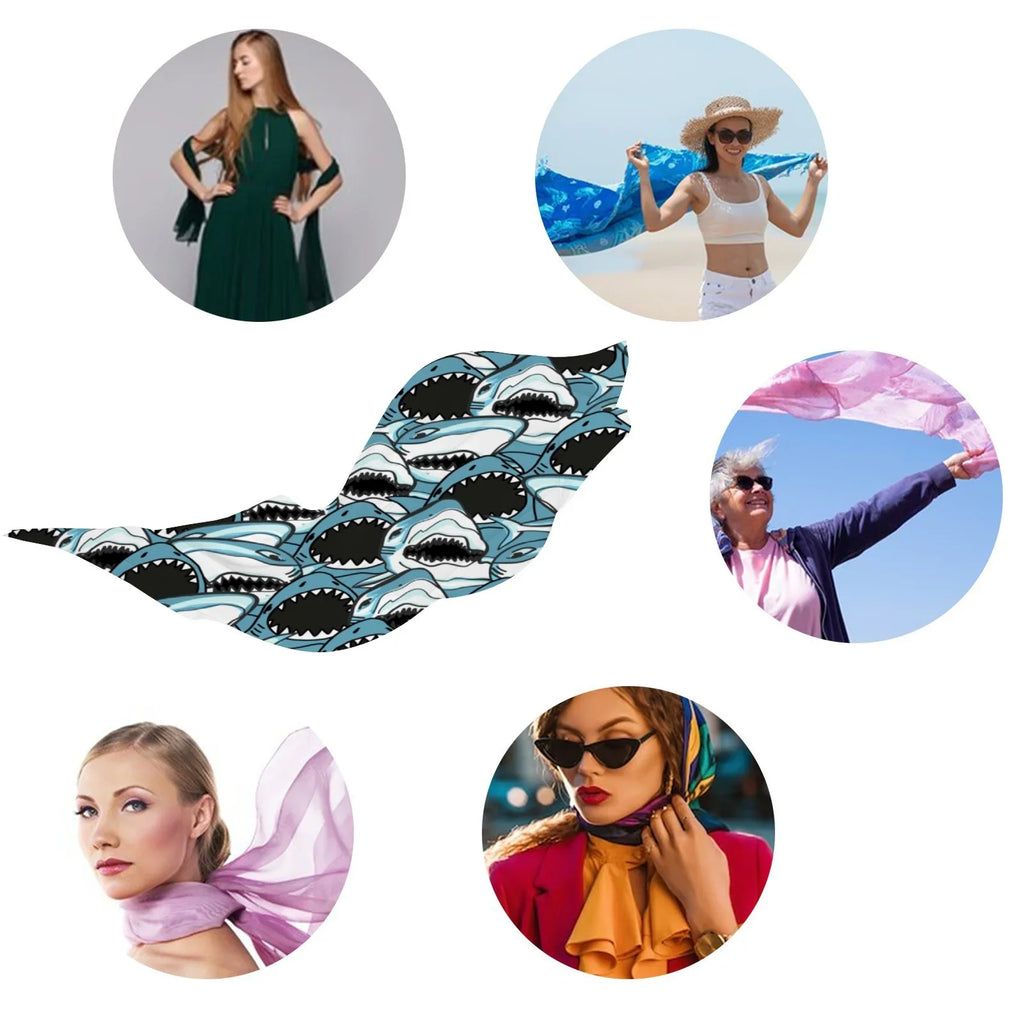 Angry Shark Silk Long Scarf for Women Large Oblong Sunscreen Shawls Wraps Neck Headscarf Hair Wraps Gift Packed