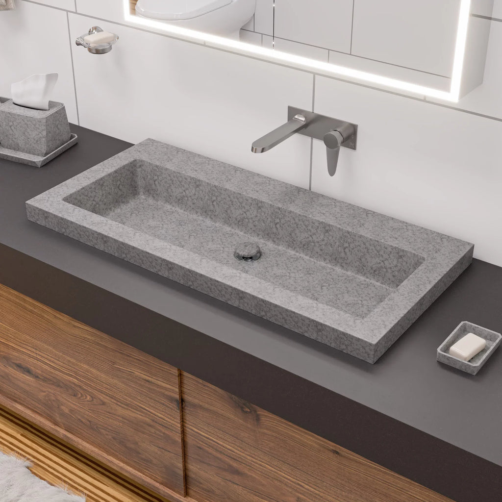 brand ABCO40TR 40" Solid Concrete Gray Matte Trough Sink for the Bathroom