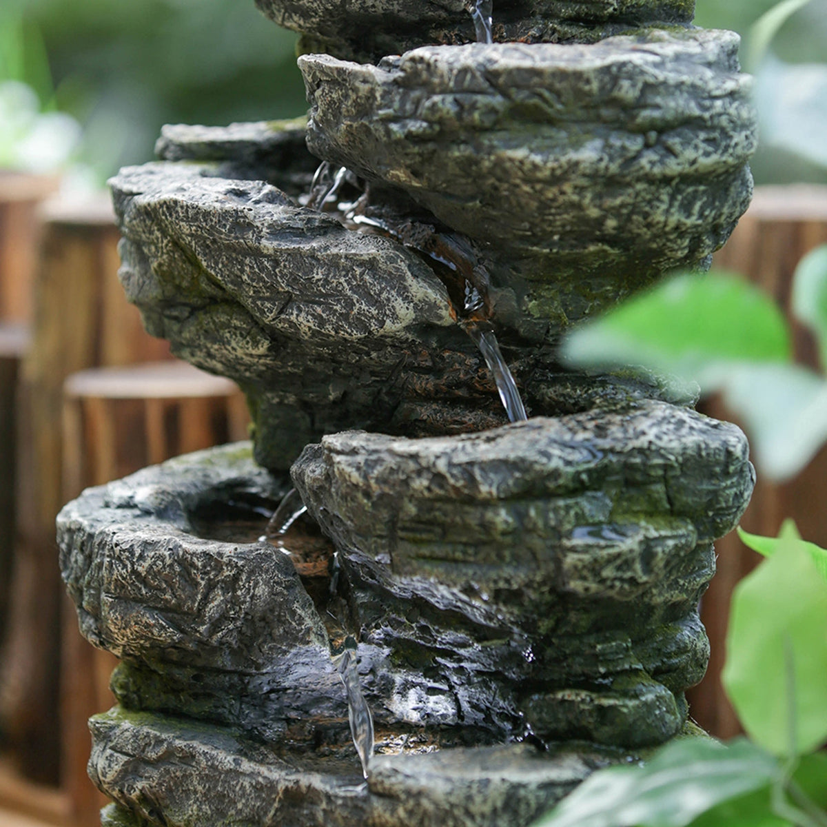 Cascading Rock Water Fountain - Soothing Water Sounds &  Lighting